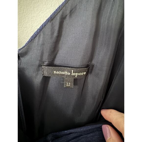 Nanette Lepore Dress 12 Dark Blue Navy Sheath Cocktail Evening Ruched Evening - Picture 3 of 7